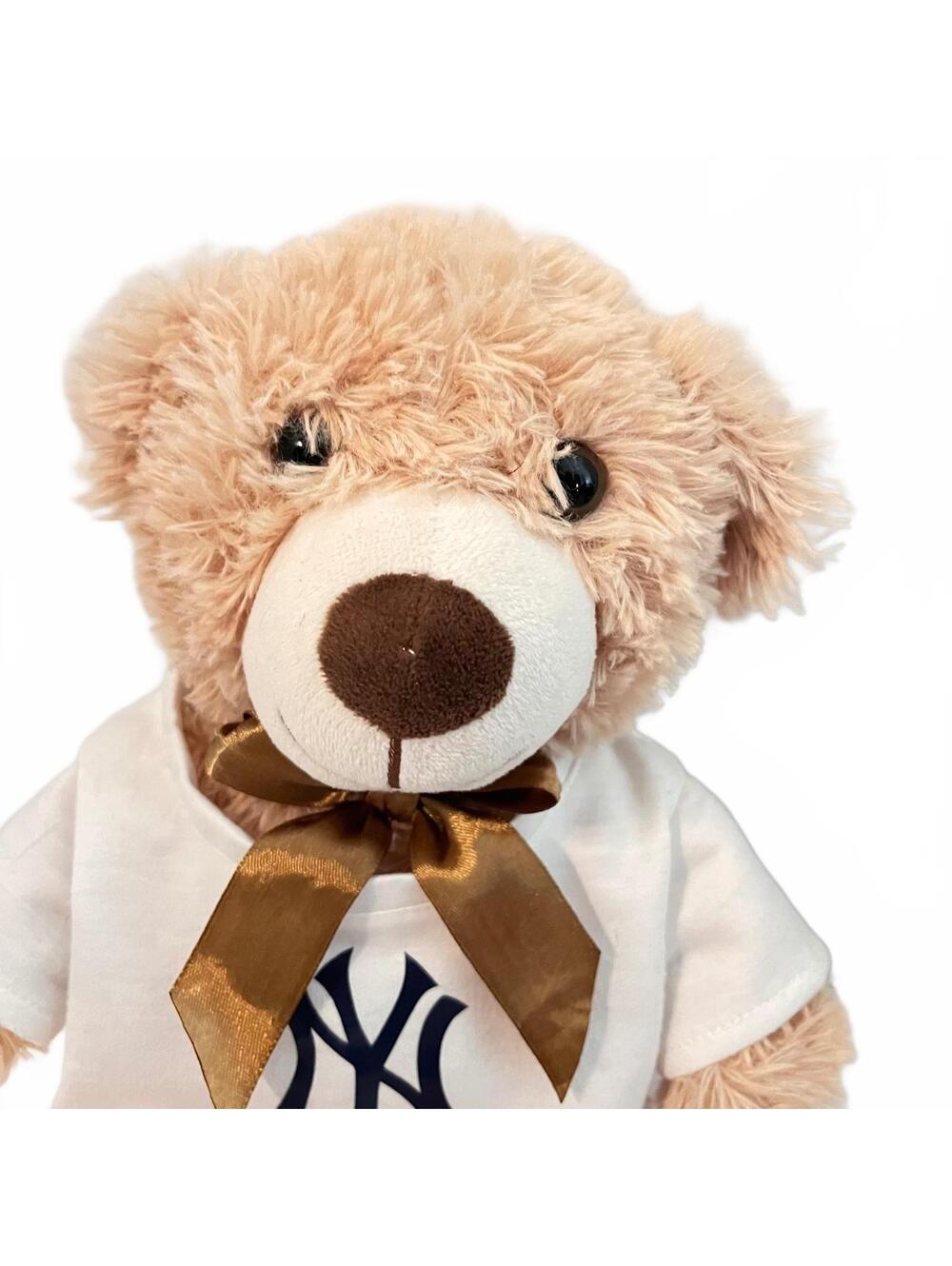 Plush Teddy Bear with NY Yankees Logo Shirt and Satin Bow Gift Collectible - Picture 3 of 7